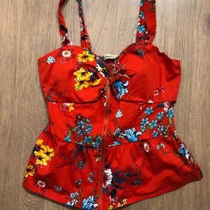 Red floral peplum top